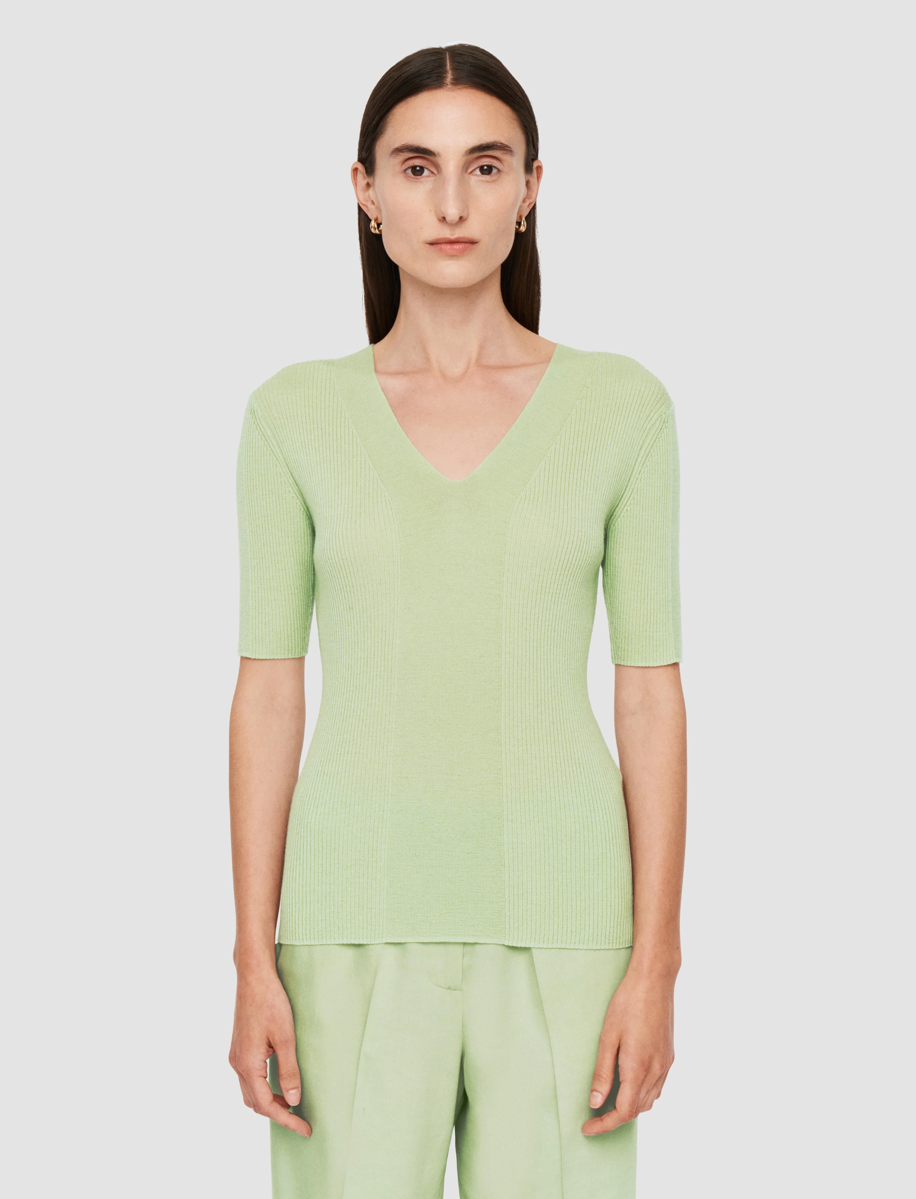 Fine Merino Rib V Neck Top - Image 3