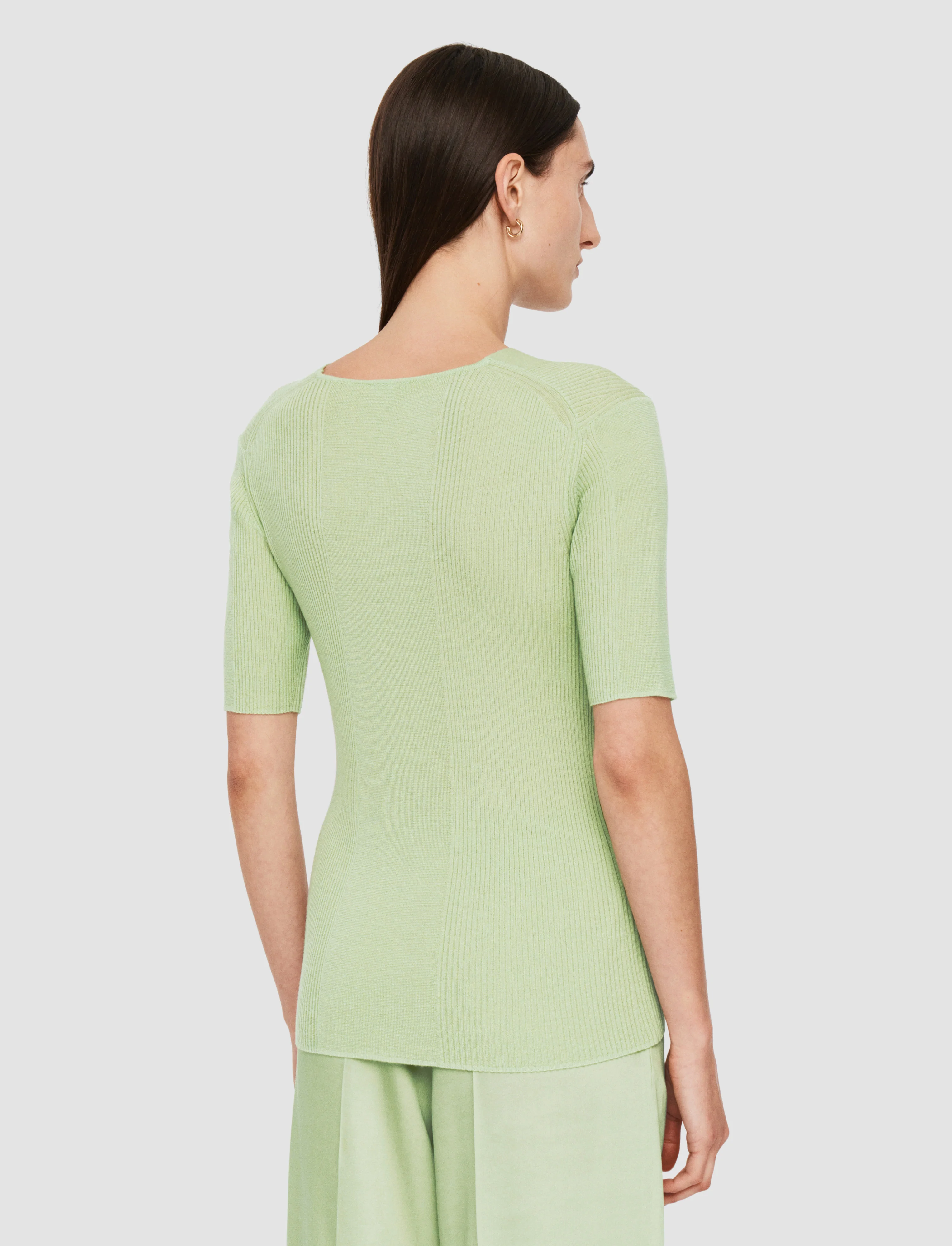 Fine Merino Rib V Neck Top - Image 4