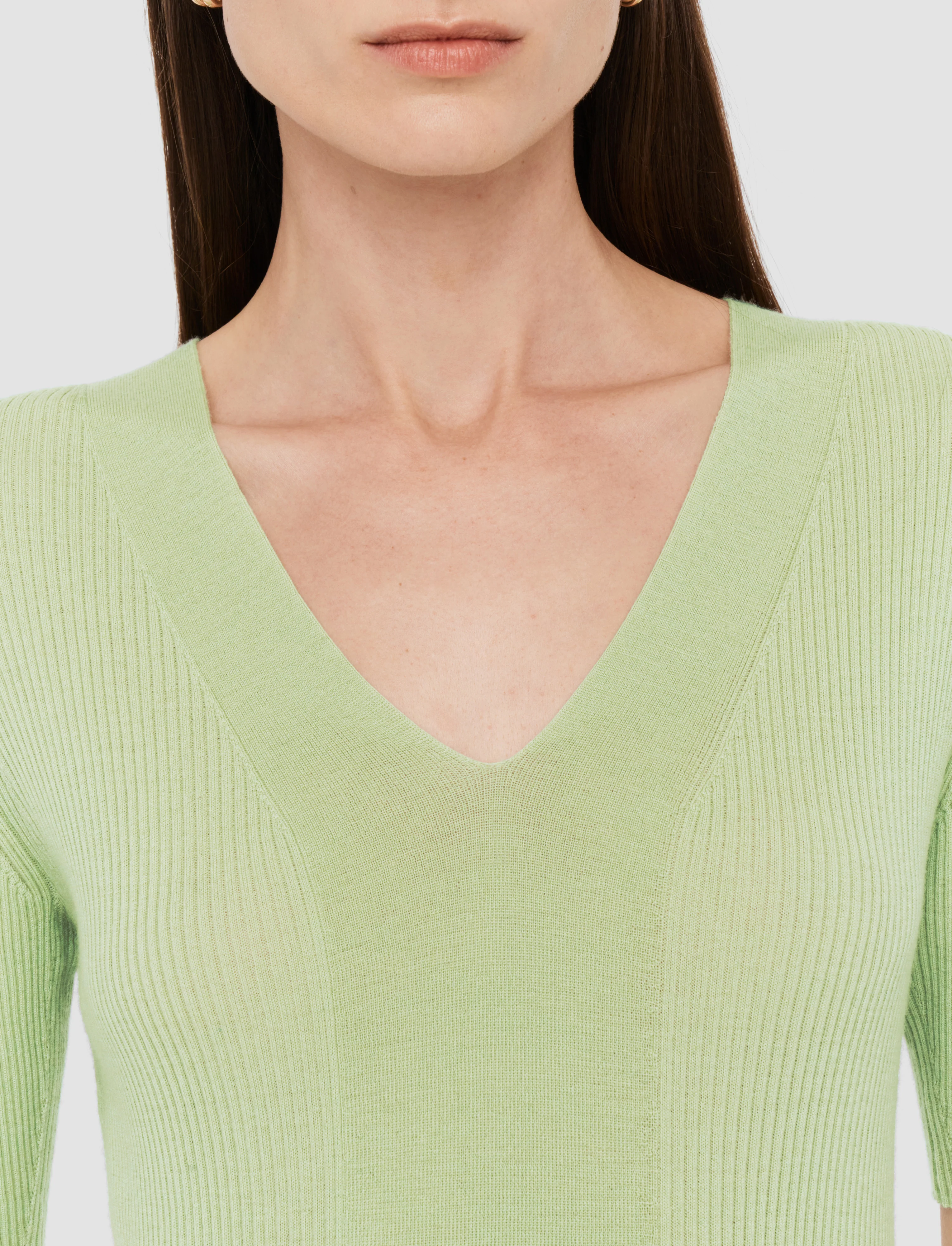 Fine Merino Rib V Neck Top - Image 6