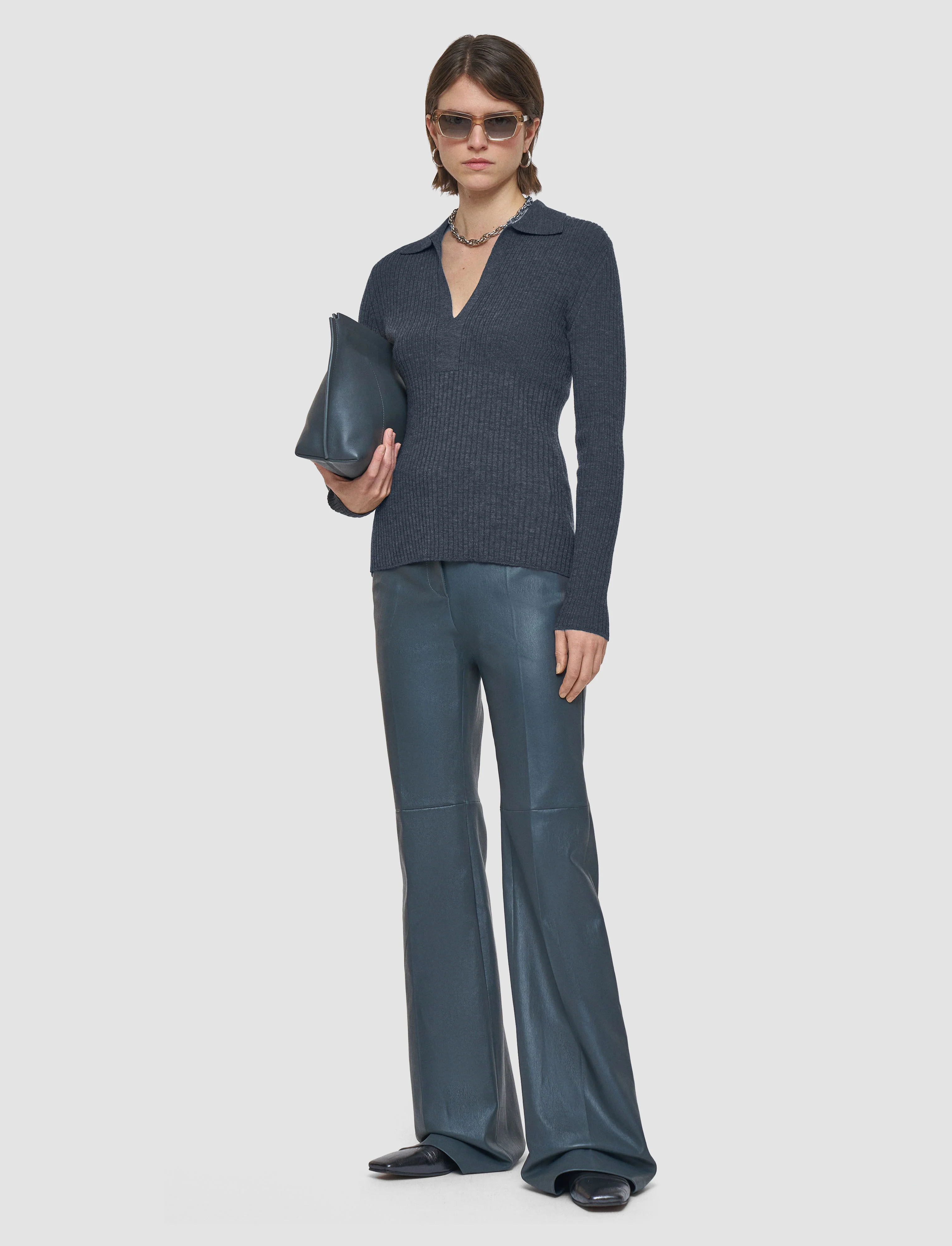 Merino Rib Knit Polo Top - Image 2