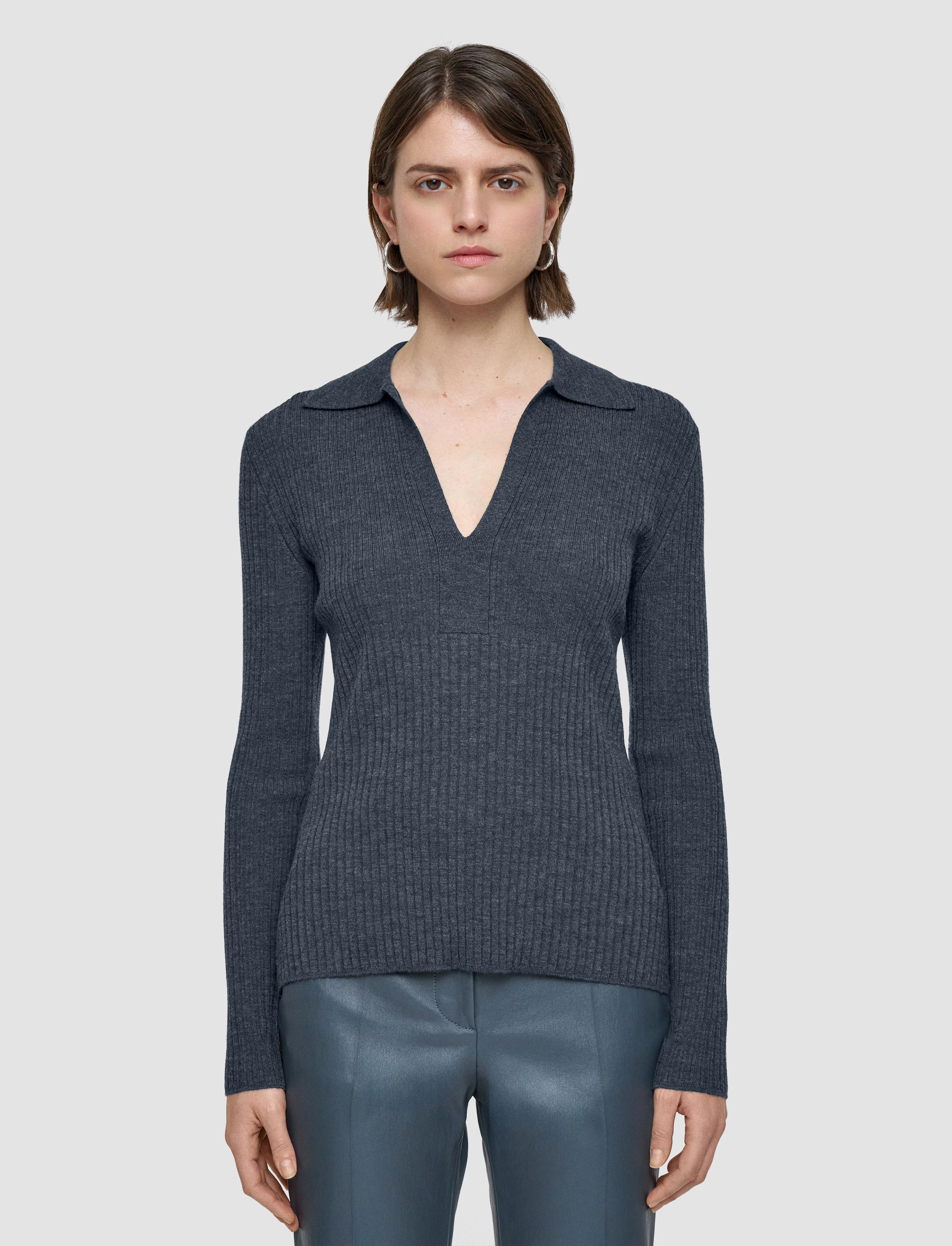 Merino Rib Knit Polo Top - Image 3