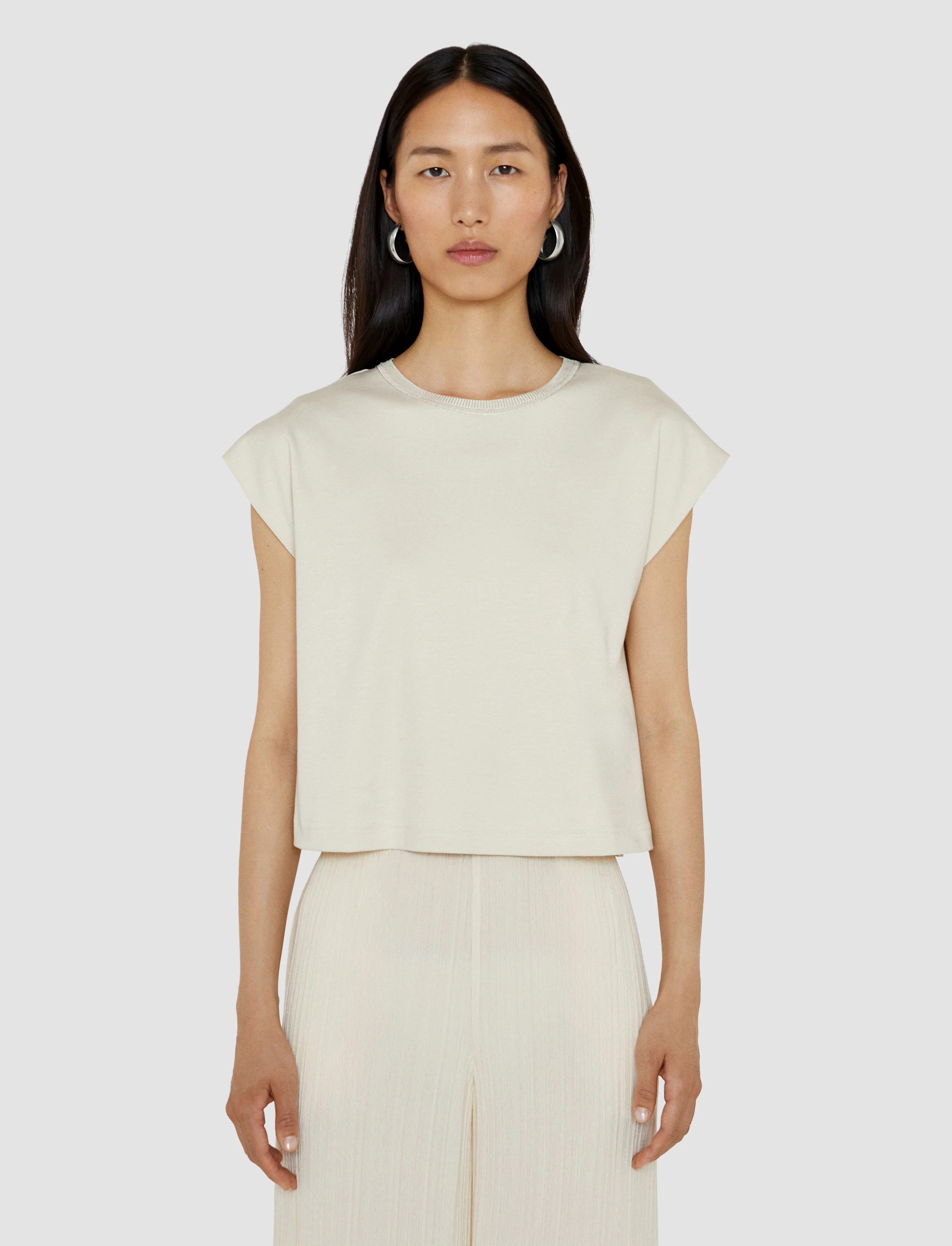 Cotton Poplin Jersey Round Neck T-Shirt - Image 3