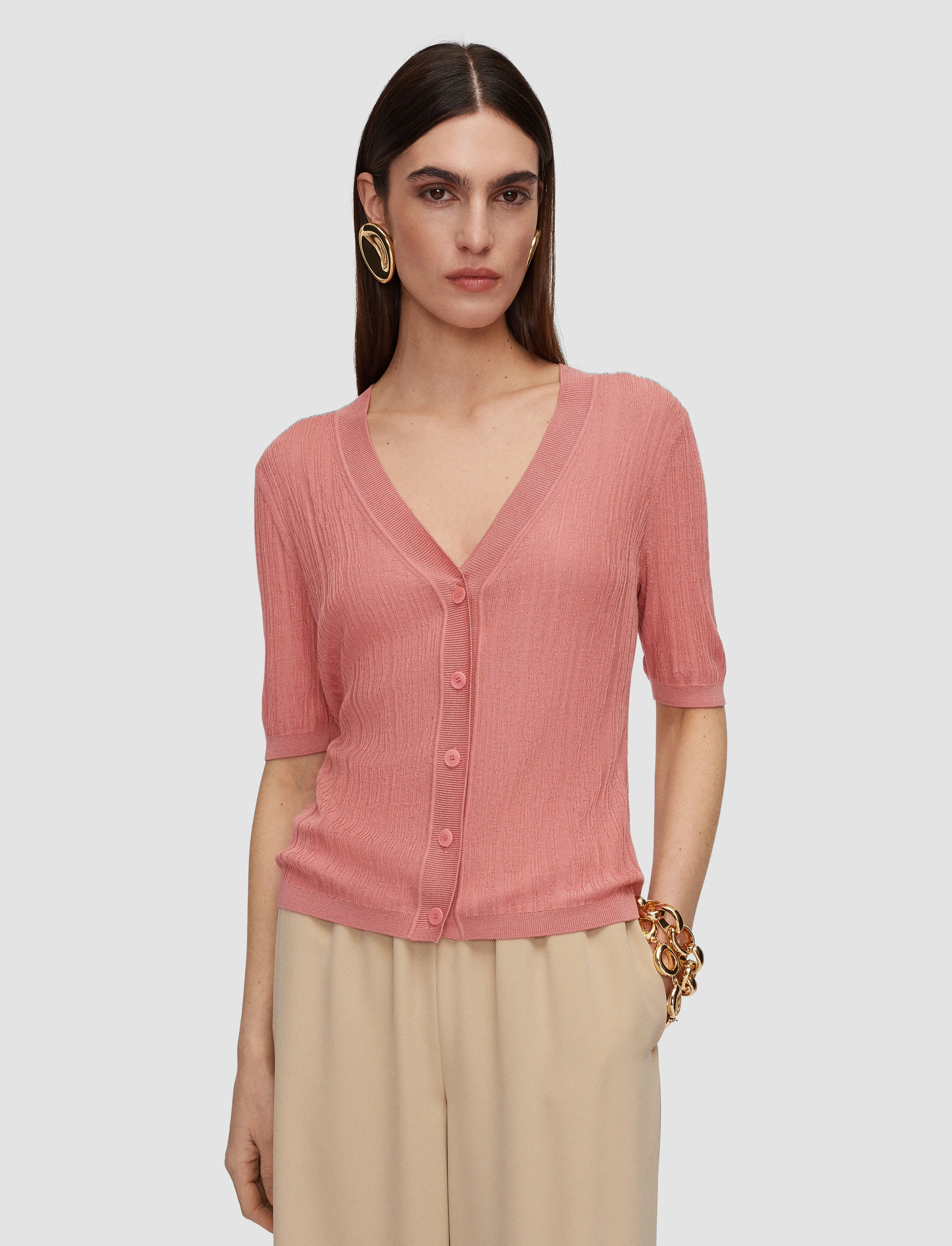 Sens Silk Cotton Rib Short Sleeve Cardigan - Image 3