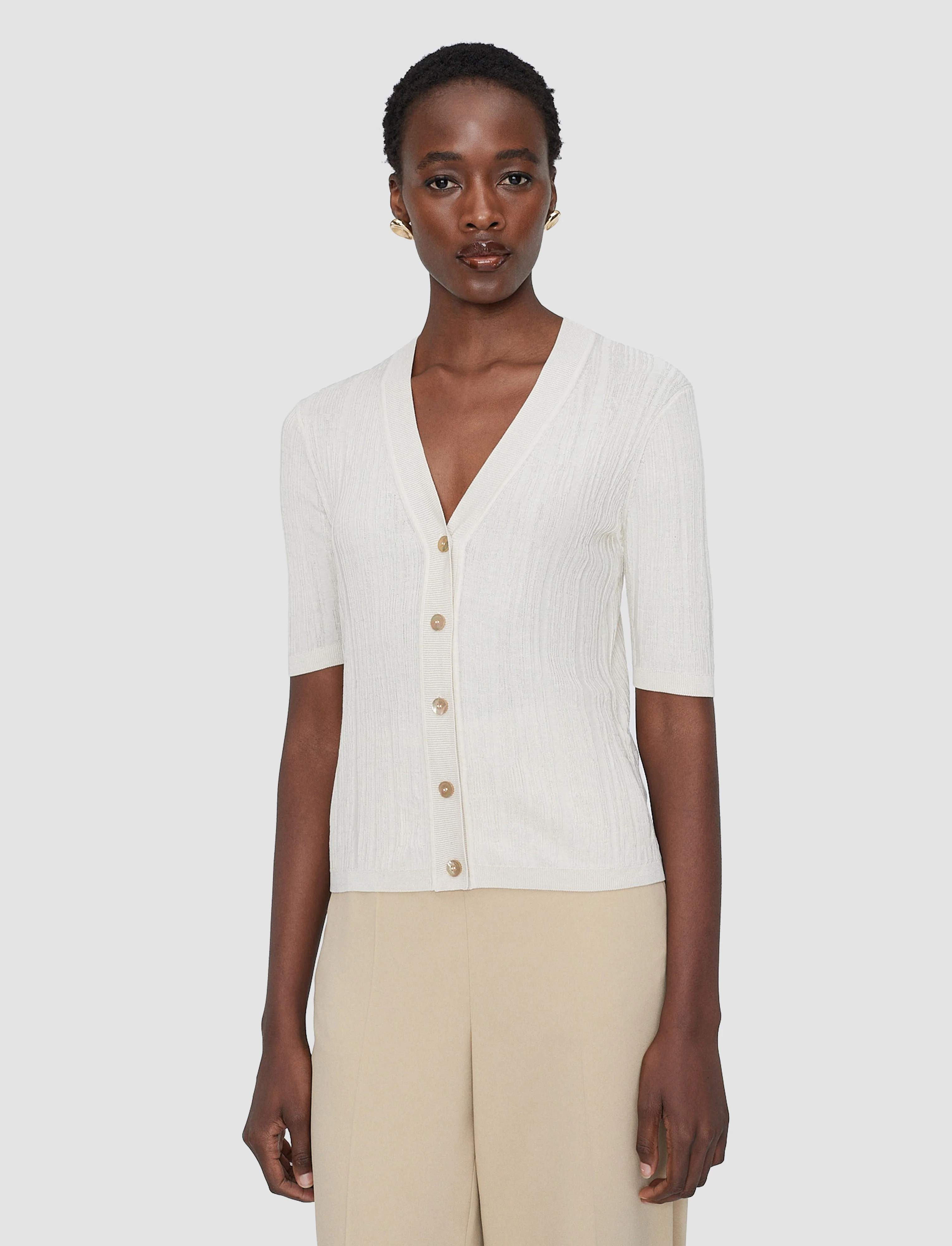 Sens Silk Cotton Rib Short Sleeve Cardigan - Image 2